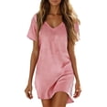 thumbnail image 1 of Unir Women's Plus Size Casual Dress, Linen-Like V-Neck Short Sleeve Summer T-Shirt Dress with Pockets, 1PC, XXXL-XXXXXL, 1 of 6
