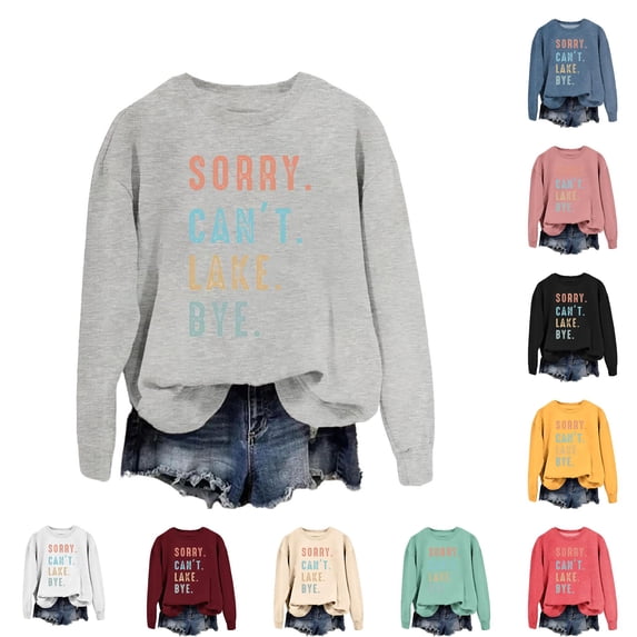 Unir Women's Sorry Can't Lake Bye Graphic Crewneck Sweatshirt Oversized Long Sleeve Lake Lover Layering Pullover Top 1PC S-XXL Plus Size Friendly