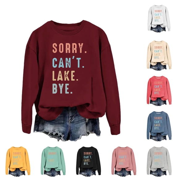 Unir Women's Sorry Can't Lake Bye Graphic Crewneck Sweatshirt Oversized Long Sleeve Lake Lover Layering Pullover Top 1PC S-XXL Plus Size Friendly