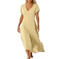 thumbnail image 1 of Unir Women's Summer Maxi Dress, Solid Color Eyelet Short Sleeve V-Neck Casual Dress for Daily & Travel, 1PC, S-XXL, 1 of 4