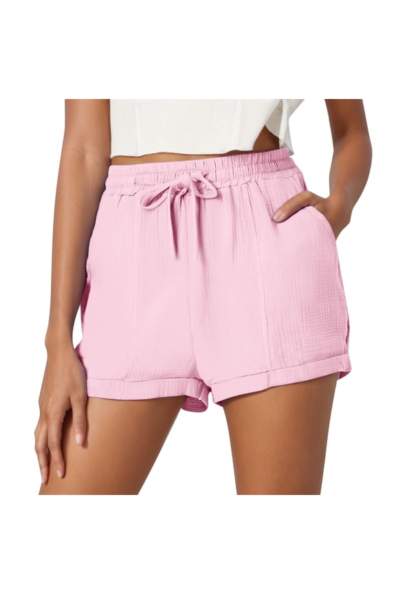 Women’s Vacation Beach Drawstring Shorts, Elastic Waist with Rolled Hem & Pockets, Multi-Color, S/M/L/XL/XXL