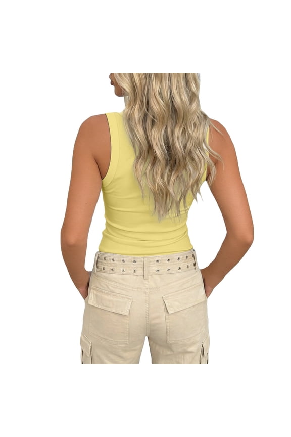 Women's Yellow Ribbed Cami, Y2K Sleeveless Slim Fit Crop Tank, 1PC, S-XL