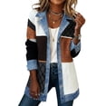 thumbnail image 1 of Unir Womens Cardigan Sweaters For Women Denim Lapel Patchwork Mixed‑Knit Button‑Down Mid‑Length Loose Sweater Blazer 1‑Pack S‑XXL Plus Size Friendly, 1 of 4