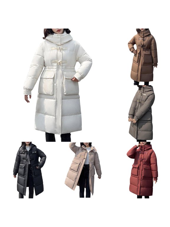 Womens Long Winter Coats, Loose Hooded Quilted Puffer Coat for Women, Knee‑Length Frog‑Fastener Thermal Outerwear, Relaxed Fit, M‑XXXL, Plus Size Friendly Cold‑Weather Jacket