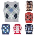 thumbnail image 1 of Unir Womens Sleeveless Sweater Vest Classic V Neck Argyle Plaid Knit Cropped Tank Basic Preppy Everyday Layering Top S-M-L 1 Piece, 1 of 4