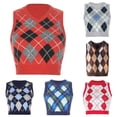 thumbnail image 1 of Unir Womens Sleeveless Sweater Vest Classic V Neck Argyle Plaid Knit Cropped Tank Basic Preppy Everyday Layering Top S-M-L 1 Piece, 1 of 7