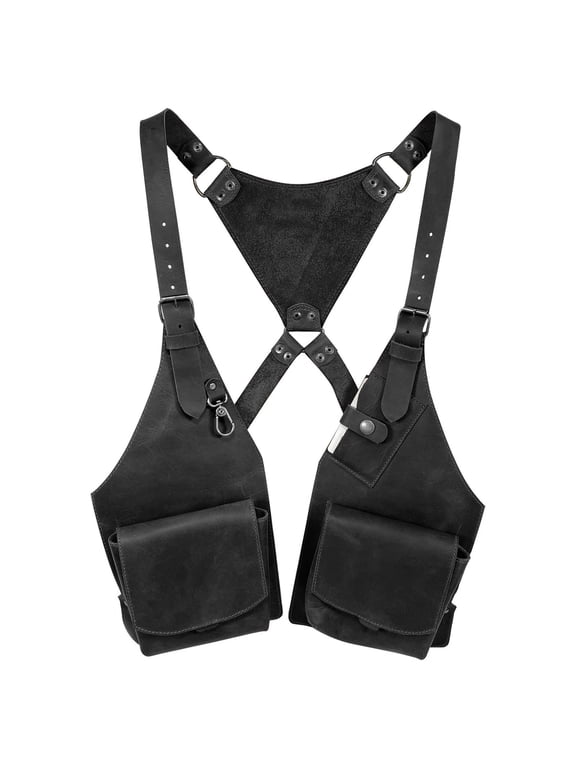 Womens Sleeveless Top, Medieval Steampunk PU Harness Top with Underarm Satchel Pockets, Retro Cosplay Suspender Harness,1 Pack,One Size
