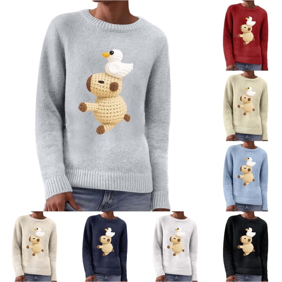 Unir Womens Sweaters, Pullover Sweaters For Women, Adorable Capybara Duck Graphic Knit Sweater Top, Crew Neck Loose Long Sleeve Casual Ladies Sweater, Multi‑Color S‑XXL, Plus Size Friendly