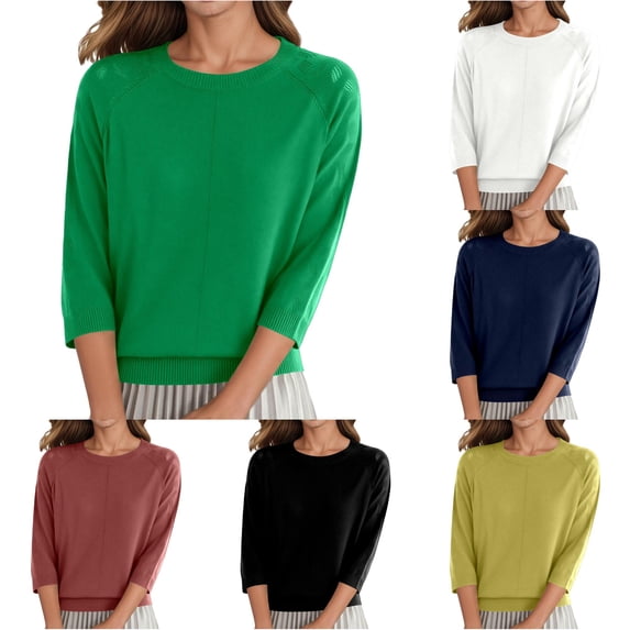 Unir Womens Sweaters, Pullover Sweaters For Women, Ladies Three Quarter Sleeve Crewneck Cotton Knit Top, Lightweight Solid Sweater S‑XXL, Plus Size Friendly