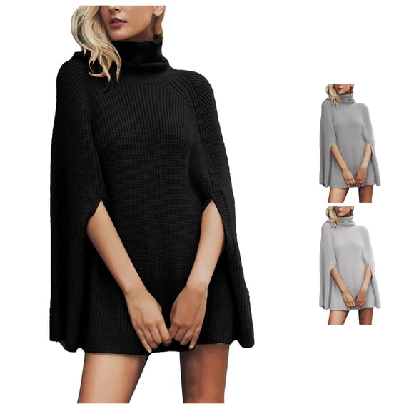 Unir Womens Sweaters, Pullover Sweaters For Women, Womens Chunky Knit Turtleneck Poncho Sweater, Solid Loose Cape Shawl Side Split Oversized Fall Sweater Top, 1 Unit, S‑XL, Plus Size Friendly