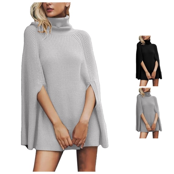 Unir Womens Sweaters, Pullover Sweaters For Women, Womens Chunky Knit Turtleneck Poncho Sweater, Solid Loose Cape Shawl Side Split Oversized Fall Sweater Top, 1 Unit, S‑XL, Plus Size Friendly