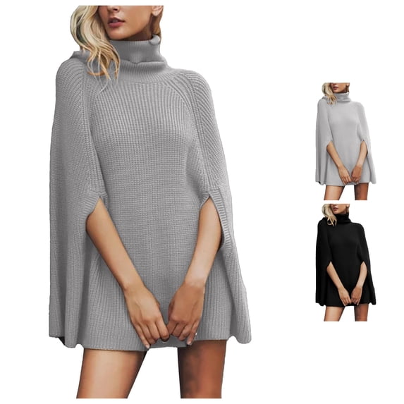 Unir Womens Sweaters, Pullover Sweaters For Women, Womens Chunky Knit Turtleneck Poncho Sweater, Solid Loose Cape Shawl Side Split Oversized Fall Sweater Top, 1 Unit, S‑XL, Plus Size Friendly