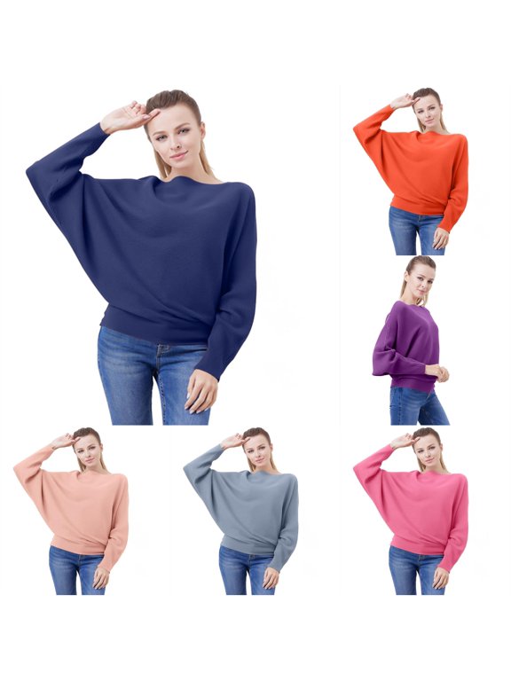 Womens Sweaters, Pullover Sweaters For Women, Womens Trendy Knit Off Shoulder Batwing Sleeve Oversized Fall Sweater Top, Solid Rabbit Wool Core Yarn Knit Top, 1 Unit, One Size