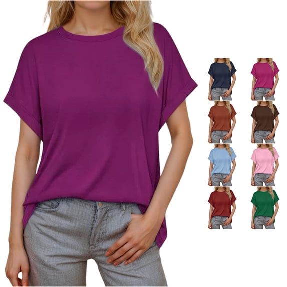 Unir Womens Sweaters, Womens Cotton Pullover Sweater, Lightweight Round Neck Loose Knit Top, Rolled Dolman Short Sleeve Casual Solid Sweater Top, Rich Solid Color Choices,S‑XXL, 1 Unit