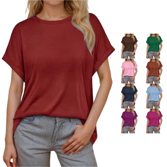 Unir Womens Sweaters, Womens Cotton Pullover Sweater, Lightweight Round Neck Loose Knit Top, Rolled Dolman Short Sleeve Casual Solid Sweater Top, Rich Solid Color Choices,S‑XXL, 1 Unit