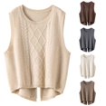thumbnail image 1 of Unir Womens Vests Casual Solid Cable Knit Crew Neck Cropped Split Hem Polyester Sleeveless Sweater Vest Daily Basic Waistcoat S-XXL Cozy Wear 1Pc, 1 of 7