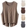 thumbnail image 1 of Unir Womens Vests Casual Solid Cable Knit Crew Neck Cropped Split Hem Polyester Sleeveless Sweater Vest Daily Basic Waistcoat S-XXL Cozy Wear 1Pc, 1 of 7