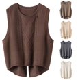 thumbnail image 1 of Unir Womens Vests Casual Solid Cable Knit Crew Neck Cropped Split Hem Polyester Sleeveless Sweater Vest Daily Basic Waistcoat S-XXL Cozy Wear 1Pc, 1 of 7