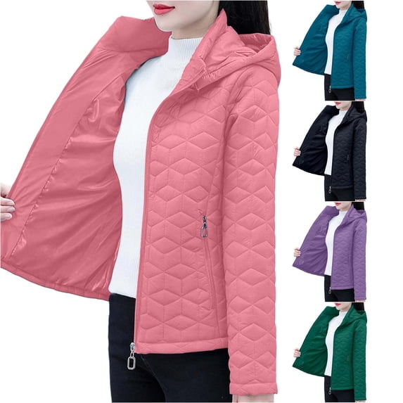 Unir Womens Winter Coats, Quilted Jackets For Women, Hooded Zip Front Puffer Jacket, Lightweight Nylon Thermal Outerwear, Zip Security Pockets, M‑XXL, Plus Size Friendly