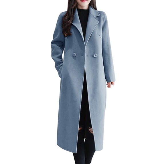 Unir Womens Winter Long Faux Wool Overcoat, Notched Lapel Open Style Jackets & Vests, Wear‑Resistant Slim‑Fit Polyester Outer Coat With Side Pockets, Cold‑Weather Daily Outerwear Coat, S‑XXXL