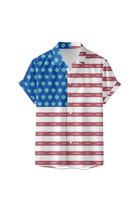 Resistant Women Button Front Shirt, Split Shell Striped Print Lightweight Polyester Short Sleeve Blouse, Low Maintenance Casual Vacation Cover Up, 1 Piece, S-XXL, Plus Size Friendly