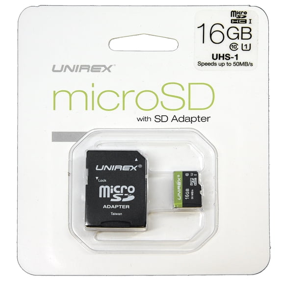 Unirex 16GB Micro SD with SD Adapter