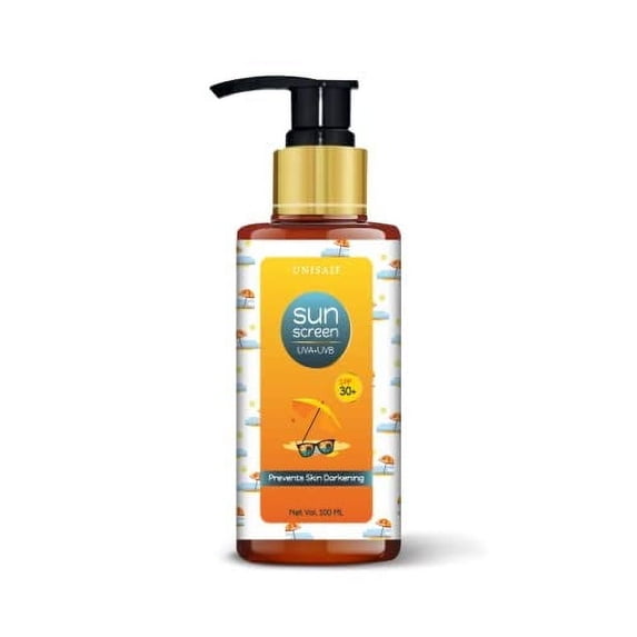 Unisaif Organic Sun Screen Lotion For Total Sun Protection (SPF 30+) With Carrot Seed oil, Zinc, Wheatgerm Oil, Tomato Extract (100 ml).