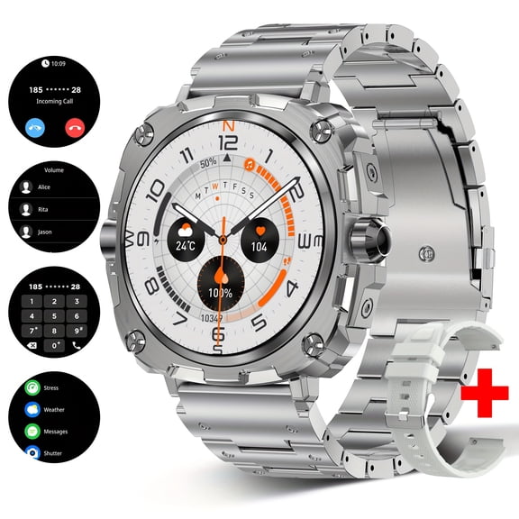 Unisex Smart Sports Watch, 1.43" HD Touch Screen, BT Call, Multi-Sports Modes, Multi-APP Alerts, iPhone & Android Compatible