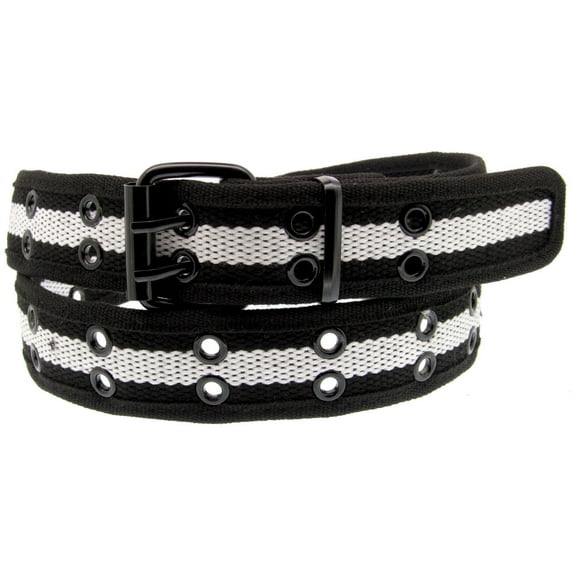 Unisex 100% Cotton Canvas Belt Double Hole For Men Women Buckle Jean (L 38-40, Black 2 Tone)