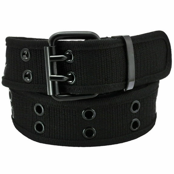 Unisex 100% Cotton Canvas Belt Double Hole For Men Women Buckle Jean (L 38-40, Black)