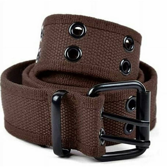 Unisex 100% Cotton Canvas Belt Double Hole For Men Women Buckle Jean (S, Brown)