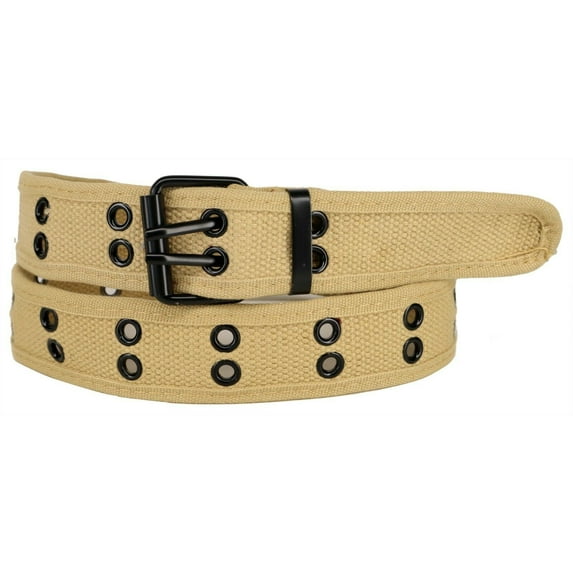 Unisex 100% Cotton Canvas Belt Double Hole For Men Women Buckle Jean (S, Khaki)