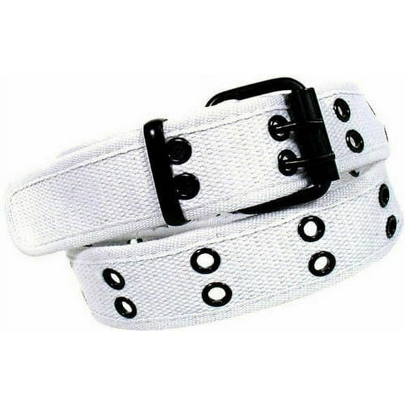 Unisex 100% Cotton Canvas Belt Double Hole For Men Women Buckle Jean (S, White)