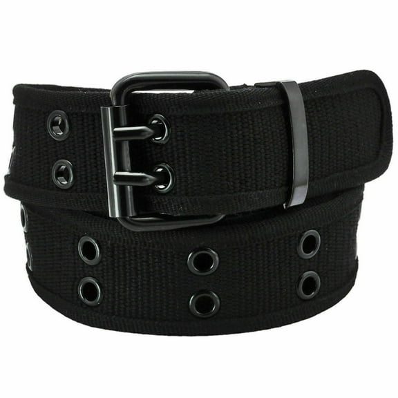 Unisex 100% Cotton Canvas Belt Double Hole For Men Women Buckle Jean (XL 42-44, Black)