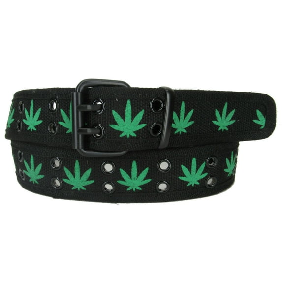Unisex 100% Cotton Canvas Belt Double Hole For Men Women Buckle Jean (XL 42-44, Leaf)