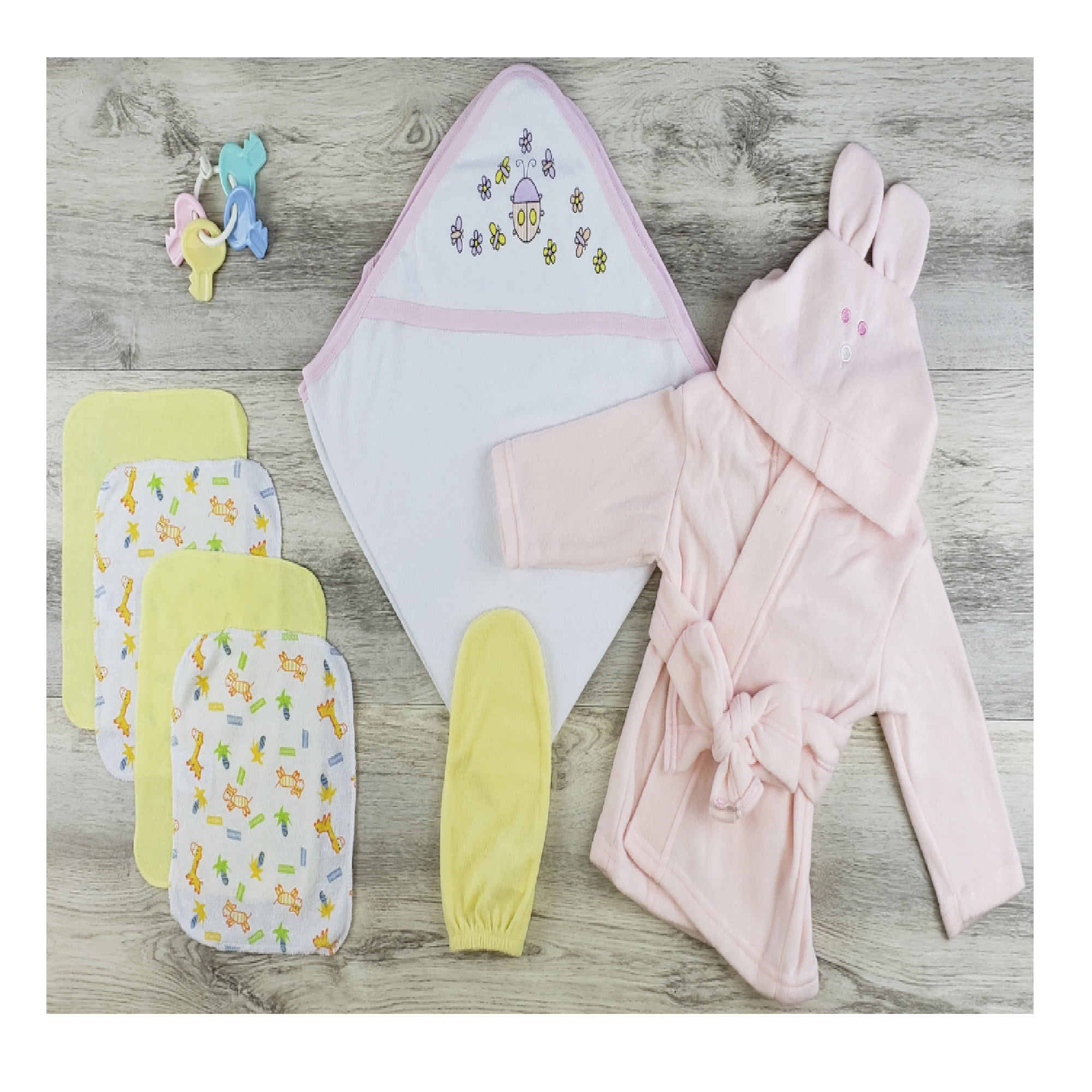 Newborn Pink and Yellow Cotton Hooded Towel Set
