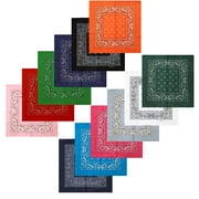 Unisex 100% Cotton Multi-Purpose Bandana Head Wrap Multi-Packs, 12 Assorted Colors