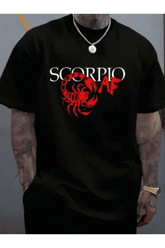Unisex 100% Cotton Scorpio AF Zodiac Astrology Graphic T-Shirt, Minimalist Star Sign Round Neck Short Sleeve Casual Fashion Tops For Women Men