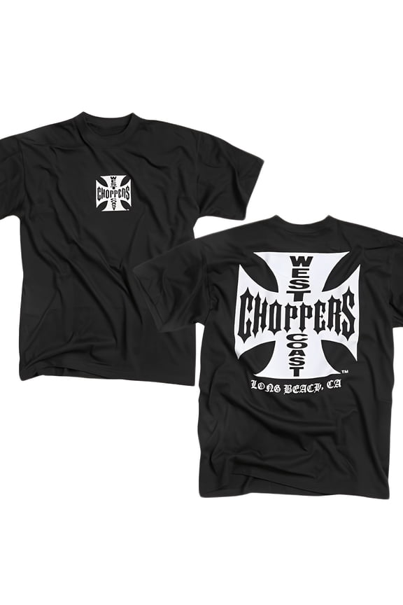 Unisex 100% Cotton Short Sleeve T-Shirt - Black with White West Choppers Beach Graphic Print, Breathable Summer Casual Tee, Machine Washable Round Neck Top for Men & Women, Ideal Gift for Birthday