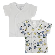 2-Piece White and Blue Side Snap Short Sleeve Shirts for Newborn, 8"