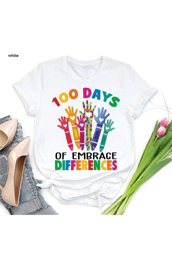 Unisex 100 Days Of Embracing Differences T-Shirt Cotton Graphic Tee-All Size S-5Xl