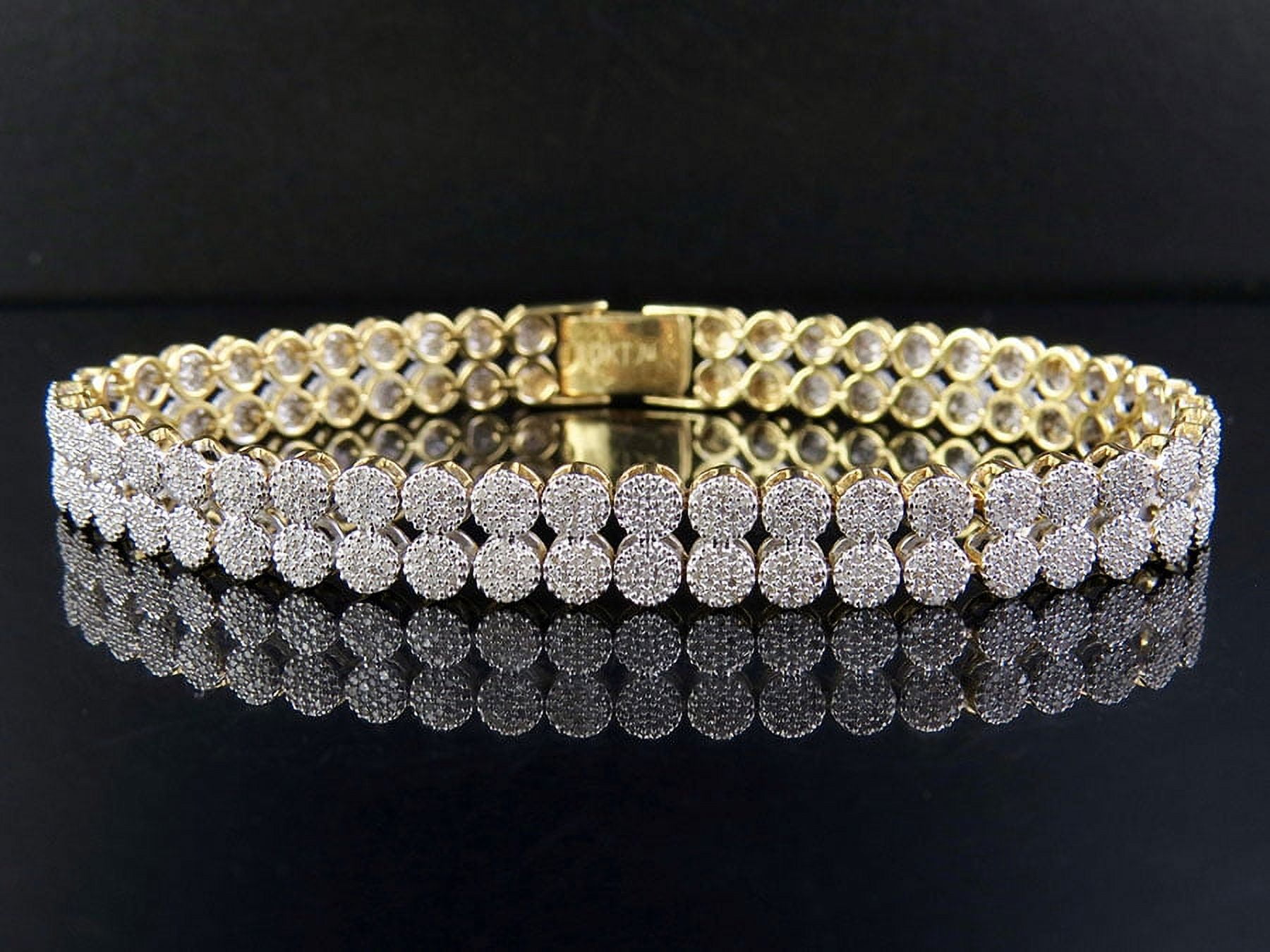 Unisex 10K Yellow Gold Diamond 8MM Two Row Cluster Bracelet 2.7 CT 7