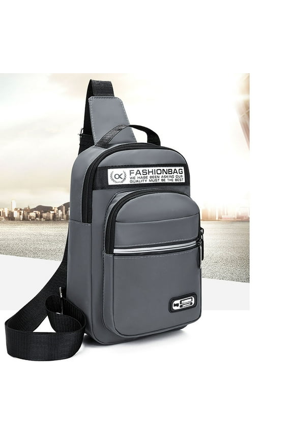 Unisex 11in Anti-Theft Crossbody Bag - Ripstop Nylon Chest Pack for Commuting/Travel, Adjustable Padded Strap w/Organizer Pockets, Lightweight Gym Essentials Gray