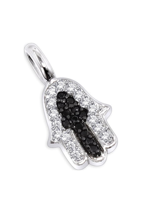 Unisex 14K Black And White Natural 0.1 Ctw Diamonds Hamsa Hand Pendant (White Gold)