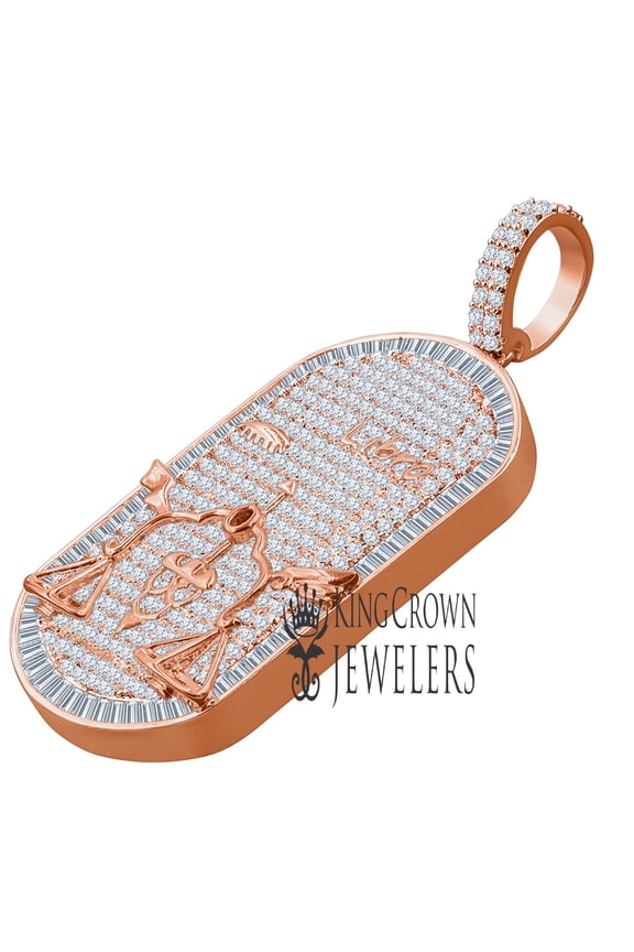 Unisex 14K Rose Gold Finish Libra Scales Zodiac Sign Astrology Horoscope Charm Baguette & Round Cut Diamond Pendant