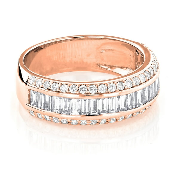 Unisex 14K Round Baguette Natural Diamond Wedding Band For Him And Her (Rose Gold Size 7)