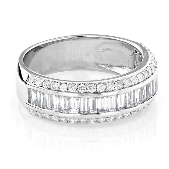 Unisex 14K Round Baguette Natural Diamond Wedding Band For Him And Her (White Gold Size 11)