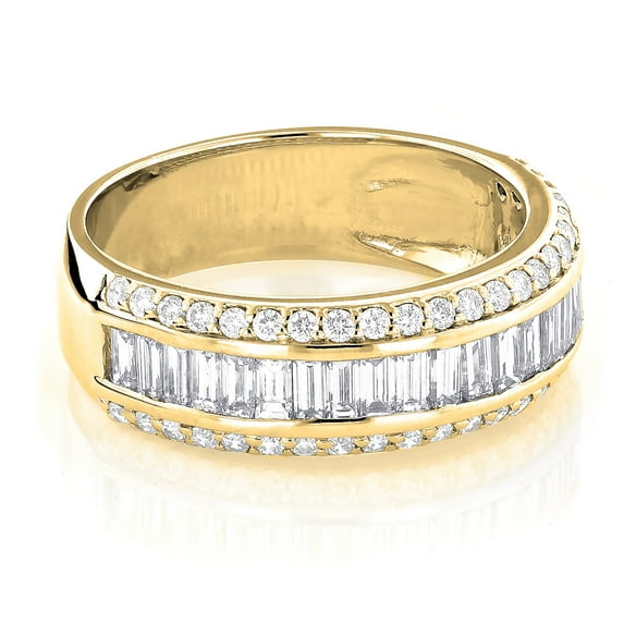 Unisex 14K Round Baguette Natural Diamond Wedding Band For Him And Her (Yellow Gold Size 11)