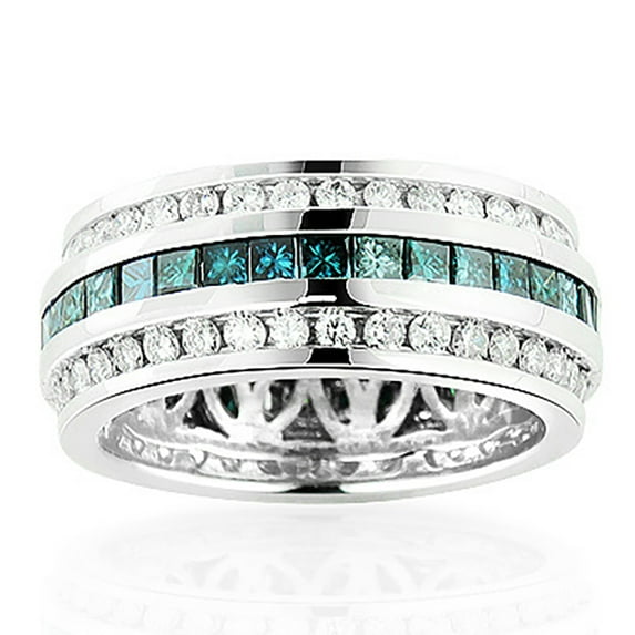 Unisex 14K White Blue Natural 2.6 Ctw Diamonds Eternity Ring For Him Her (White Gold Size 12)