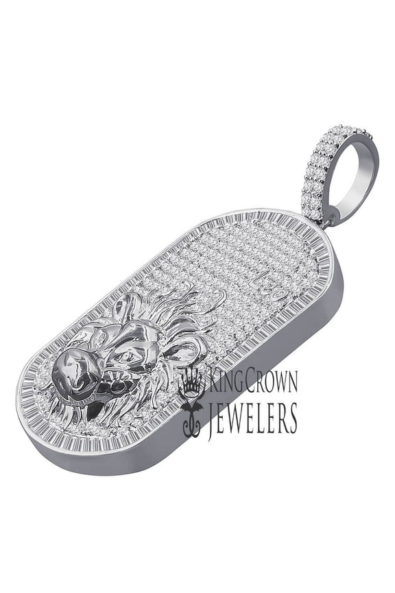 Unisex 14K White Gold Finish Leo Lion Zodiac Sign Astrology Horoscope Charm Baguette & Round Cut Diamond Pendant